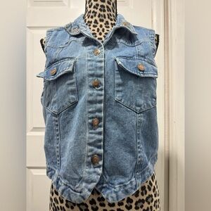 Bonjour Vintage Denim Vest with Embroidered Flowers